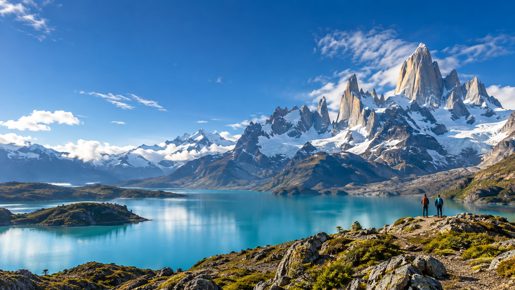 Paisaje de montañas y lago de la Patagonia chilena